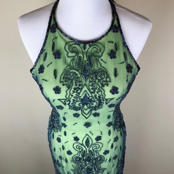 Lillie Rubin Grey Green Beaded Silk Halter Gown - Picture 5 of 8